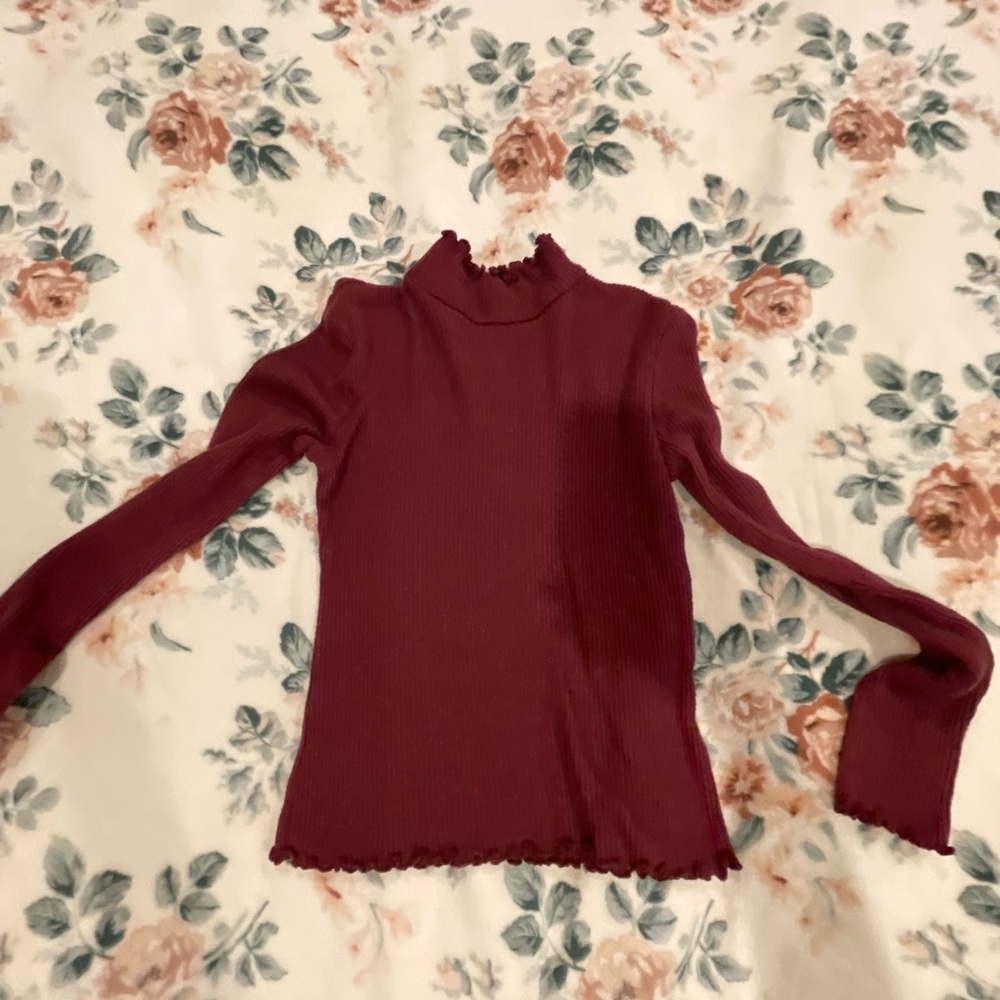 Red Ribbed Fitted Long Sleeve Tee